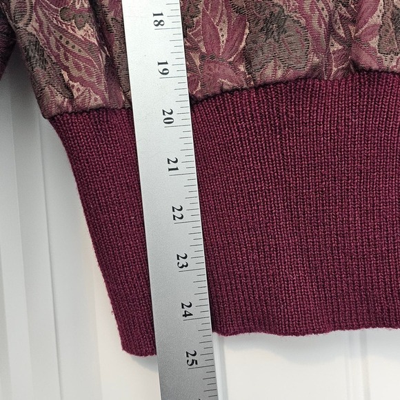 Vintage 80s Side Effects Sweater Large Collared Burgundy Paisley Crossover Retro - Picture 9 of 9